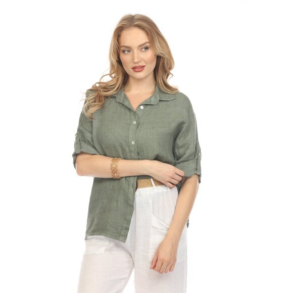 Olive Button Up Collared Shirt - Picture 9 of 9